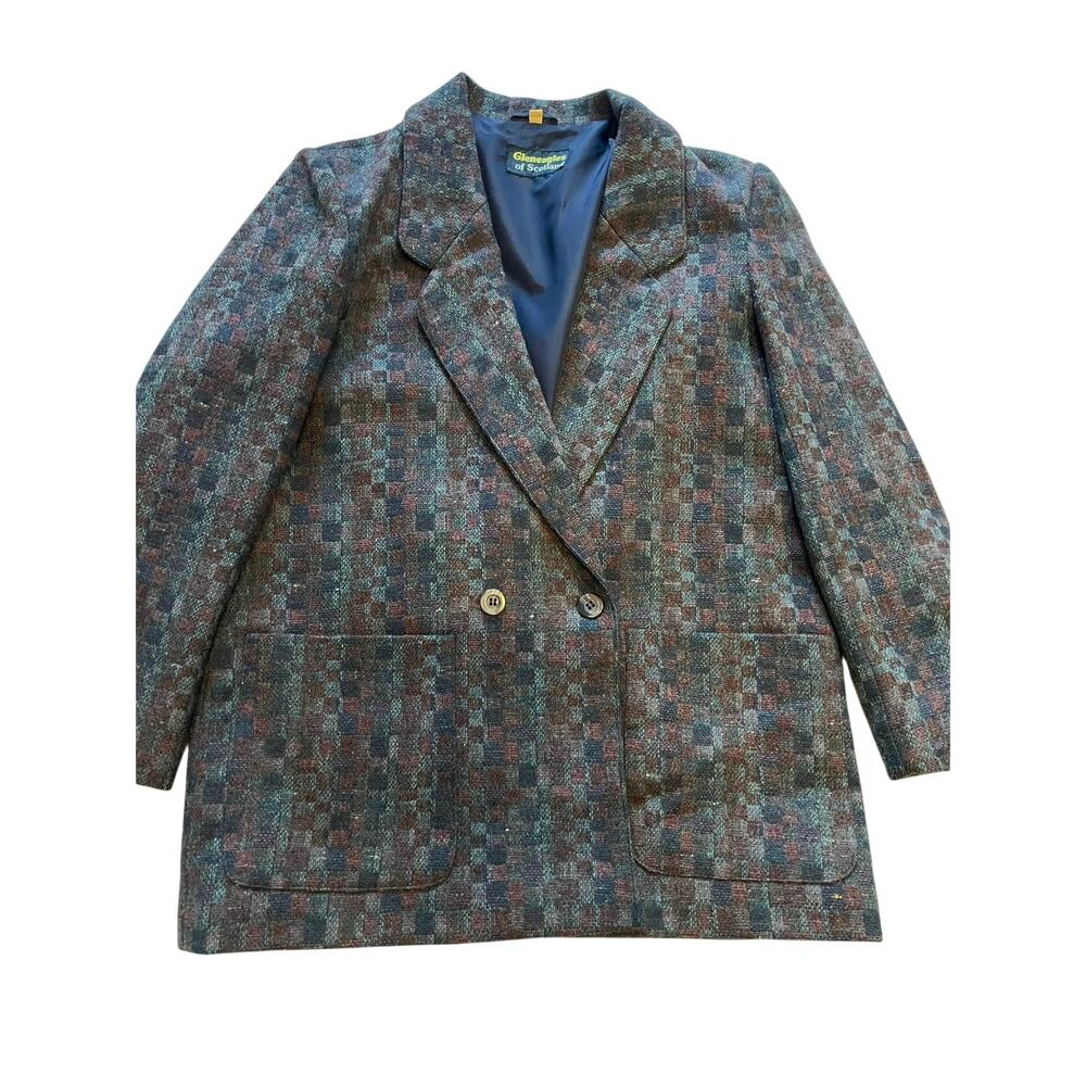 Vintage Gleneagles of Scotland Pure Wool Tweed Blazer Jacket Check Multicolor M